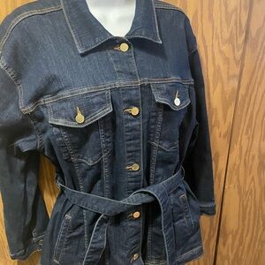 Nine West Dark Blue Denim Jacket with Belt Super cute! Size L . NEW!